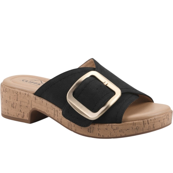 Cliffs by WHITE MOUNTAIN Shoes - Cliffs by White Mountain Women's Black Nubuck Slide Sandals